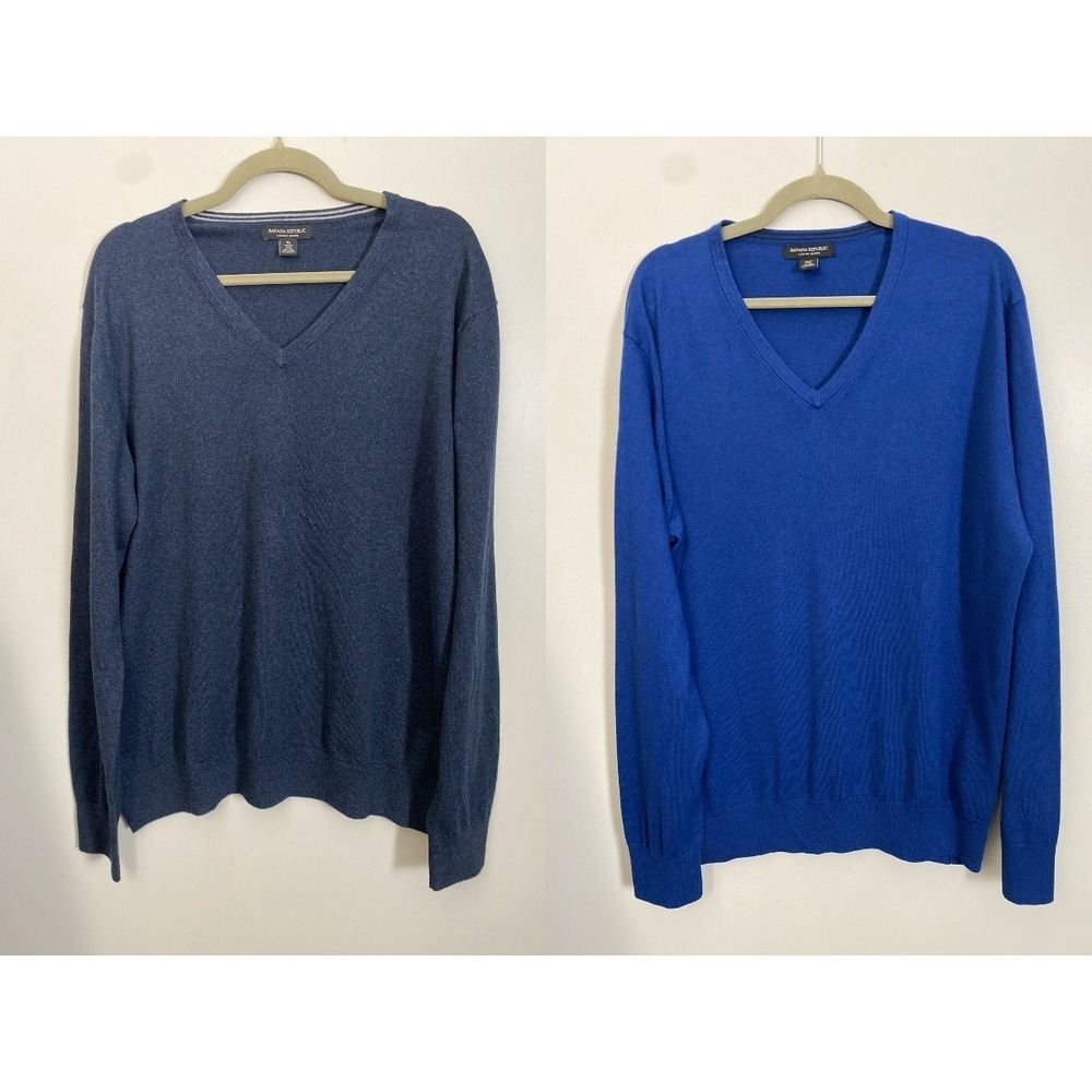 Lot of 2 Banana Republic Men's Silk Cashmere Blend Sweaters Quiet Luxury Size XL